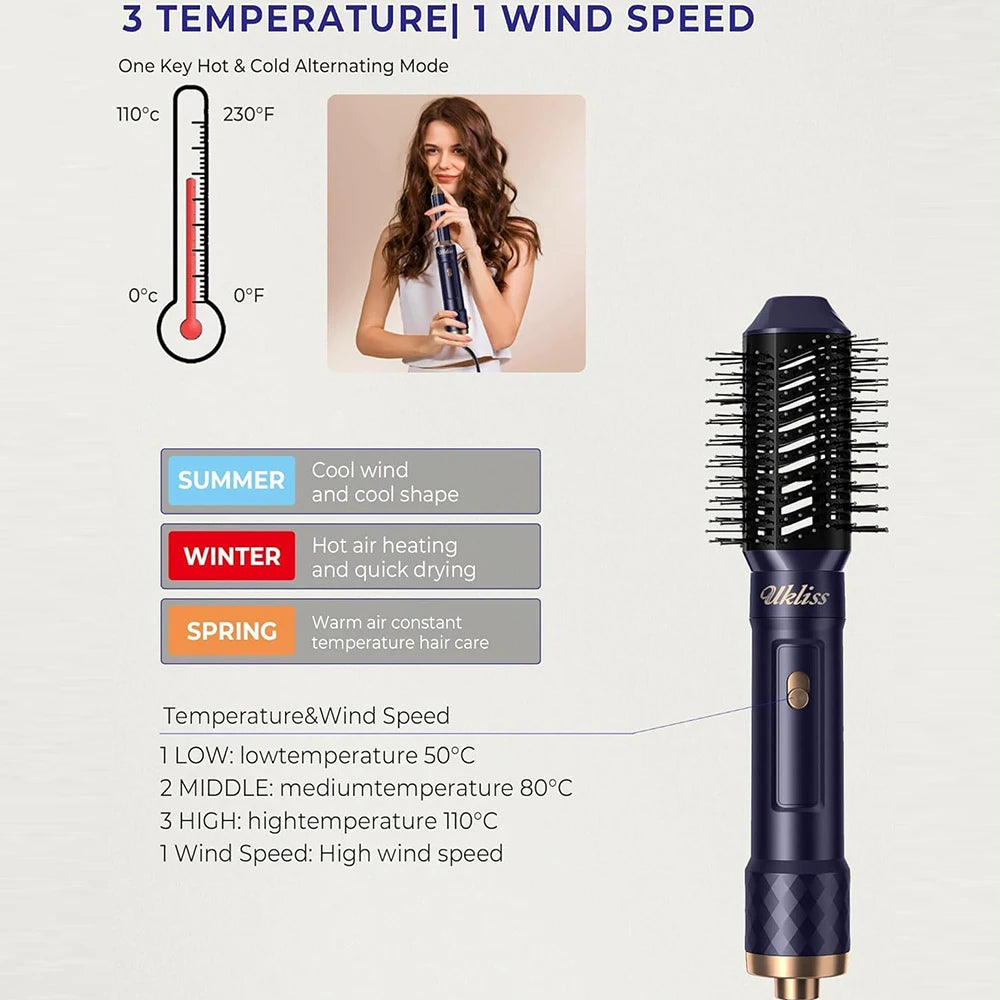 6 In 1 Hair Dryer Brush Electric Blow Dryer Comb Hairdryer Negative Ionic Hair Blower Brush Air Styling Hair Curler Curling Wand