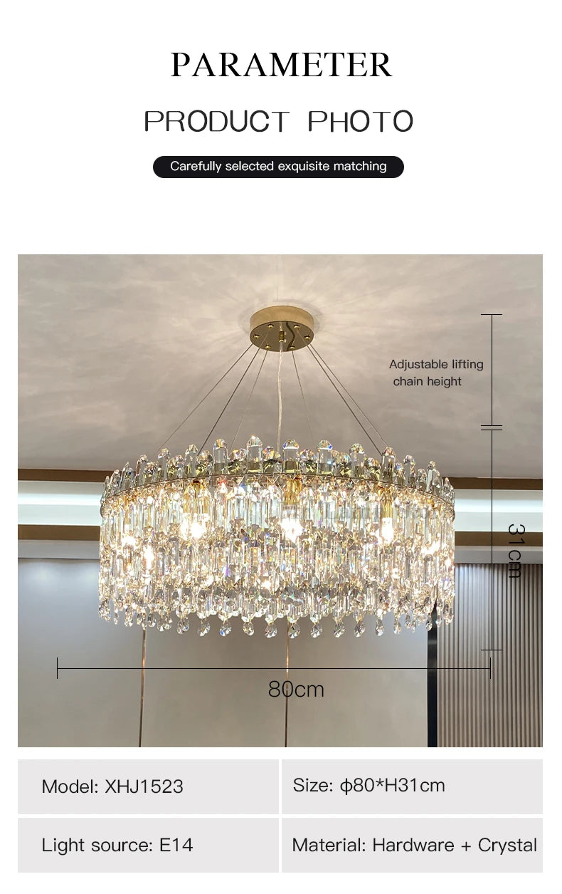 Light Luxury Crystal Pendant Gorgeous Chandelier Living Room Kitchen Light Creative Simple Luxury Atmospheric Led Decorative