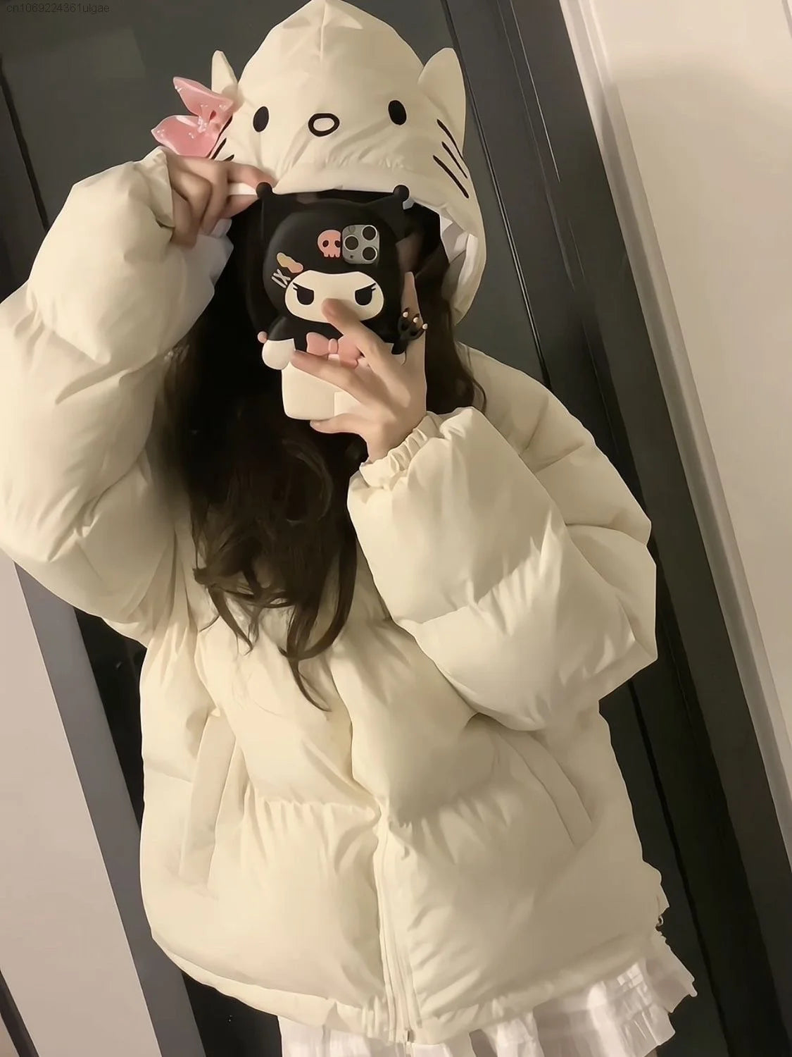 Sanrio Hello Kitty New Harajuku Tops Hooded Y2k College Style Cotton Coat Autumn Winter Fashion Clothes Women Cute Padded Jacket