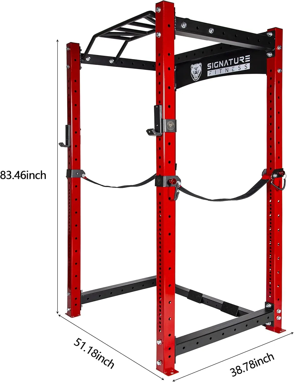 Fitness 1,000 Pound Capacity 3” x 3” Power Cage Power Rack Squat Stand, Includes J-Hooks and Safety Spotter Arms, Opti