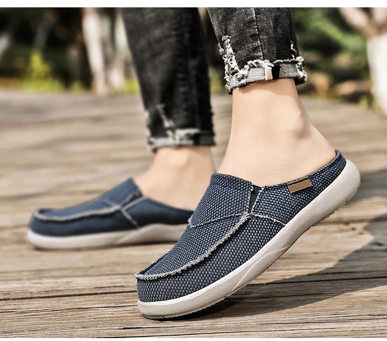 Summer Denim Canvas Men Breathable Casual Shoes Outdoor Non-Slip Sneakers Comfortable Driving Shoes Men's Loafers Big Size 39-47