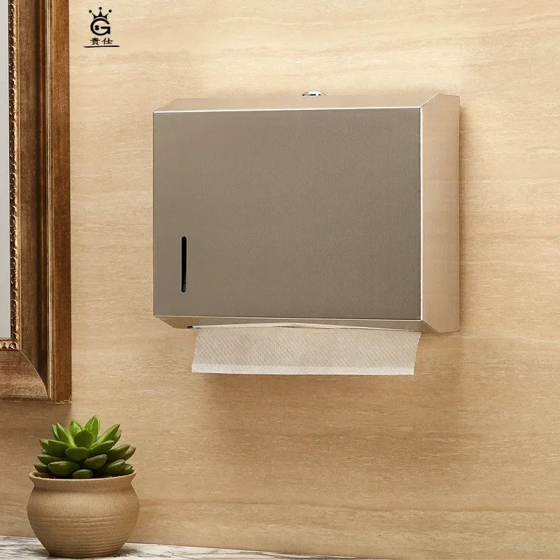 Metal Tissue Holder Gold Paper Towel Dispenser Toilet Paper Holder Box Bathroom Stainless Steel Wall-mounted Without Punching