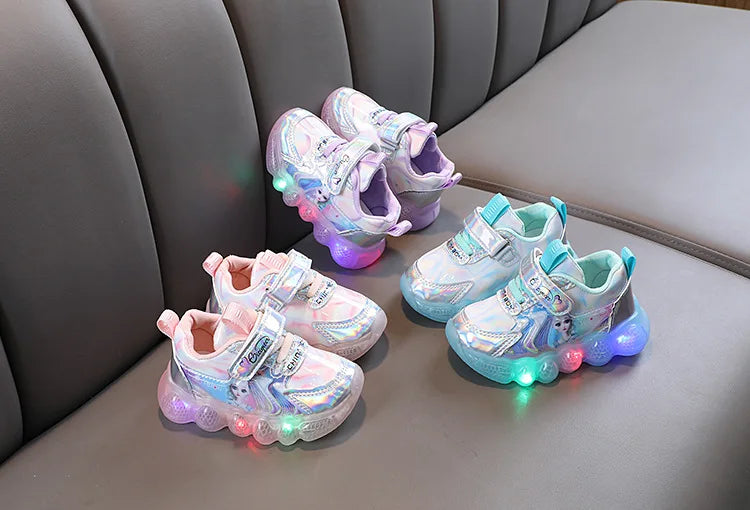 Princess Shoes Frozen Girls' LED Sneakers Children's lighting shoes Cartoon Cute Girl Learning Walking Casual Shoes