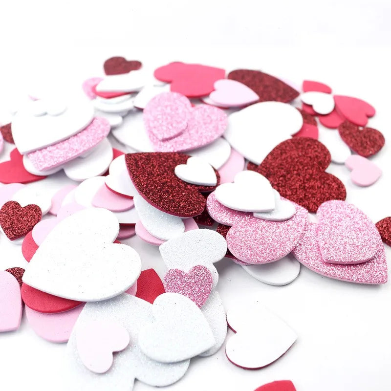 120 PCS Self Adhesive Glitter Heart Foam Stickers DIY Valentine's Day Gift Love Decals Kids Children for Art Craft Party Decor