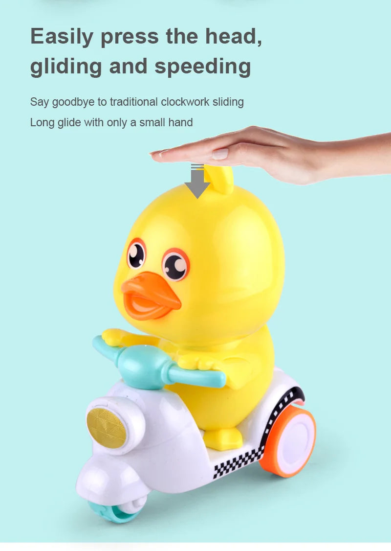 Cartoon Bicycle Clockwork Duck Toy Inertia Friction Car Press to Slide Pull Back Baby Toy Car Moveable Wind Up Toy for Kids Toys