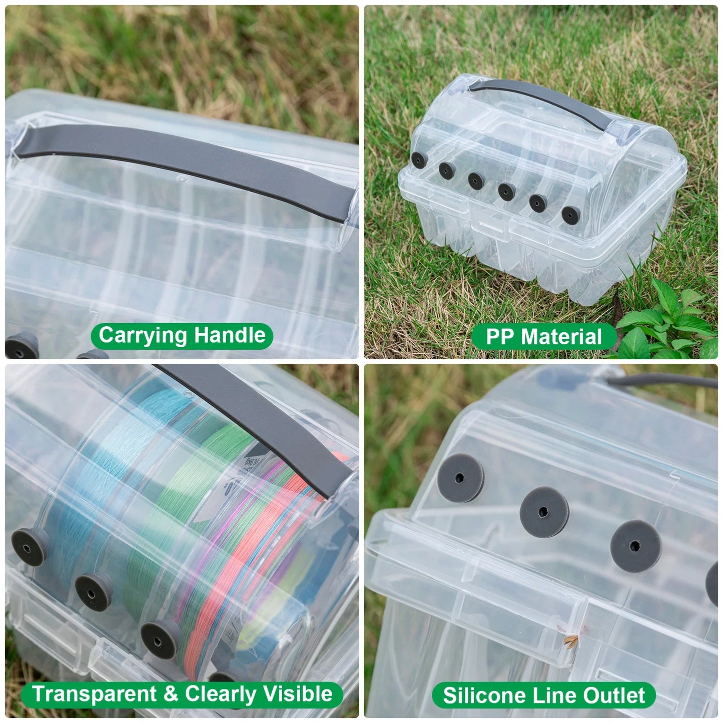 Goture Fishing Line Storage Box Slots Fishing Line Case Clear Visibility Fishing Line Organizer 6 Compartments Tackle Box 1pcs