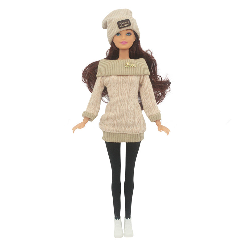 30cm Doll Full Set 1/6 Female Doll with Clothes and Hat Sweater Girls Dress Up Toys Gifts