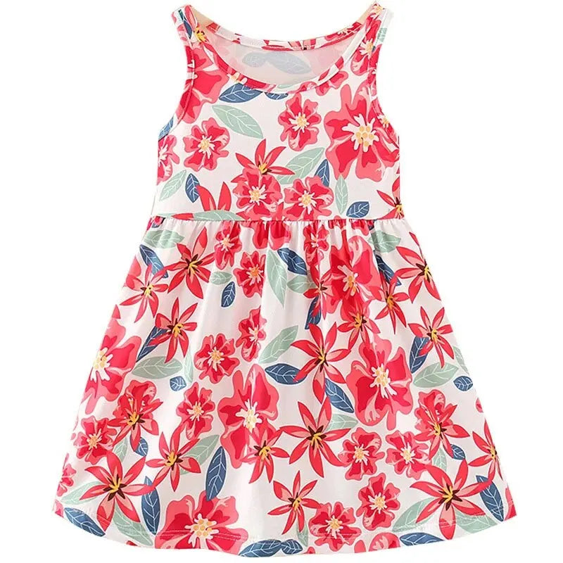 Sleeveless Printed Dress Milk Silk Material Comfortable and Good-looking A- line Skirt Kid's Slip Dress for Height 75-115cm Girl