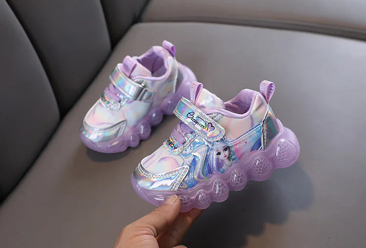 Princess Shoes Frozen Girls' LED Sneakers Children's lighting shoes Cartoon Cute Girl Learning Walking Casual Shoes