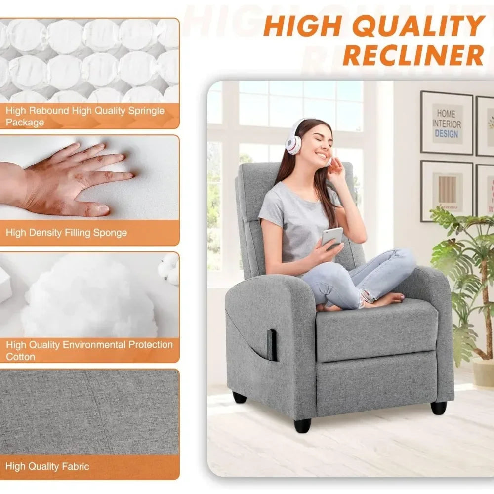 Recliner Chair for Adults Living Room Chair Massage Fabric Small Recliner Sofa Home Theater Seating With Lumbar Support Chairs