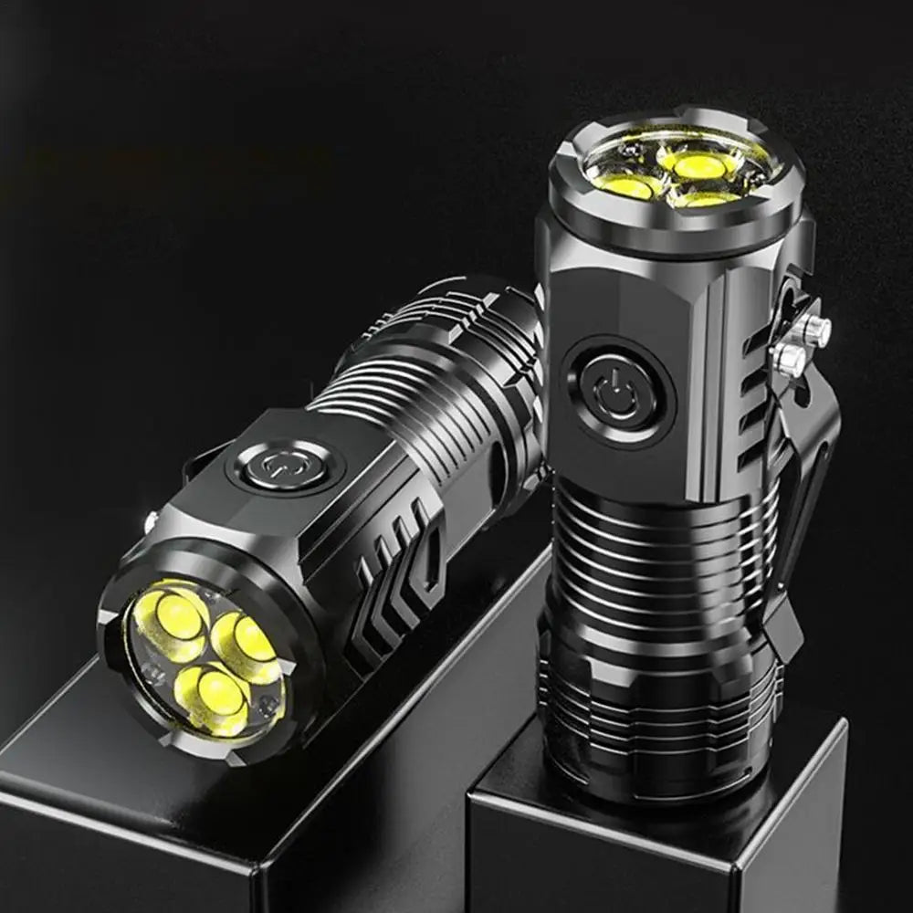 Three-Eyed Small Flashlight Strong Light Type-C Rechargeable Flashlight Super Bright Outdoor Lighting Flash Lights Long-Range