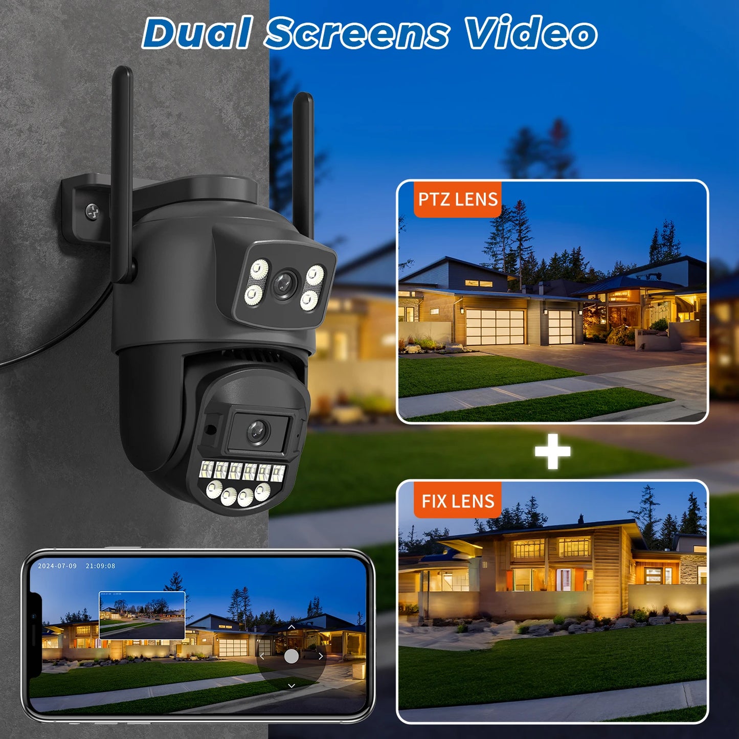 10MP 5K Wifi Surveillance Camera Outdoor 5X Digital Zoom PTZ IP Camera Dual Lens Dual Screens 2.4G/5G Auto Tracking Security CAM