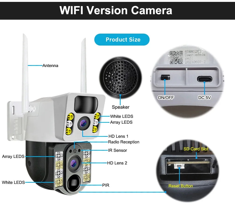 V380 Wireless 4G Sim Card Solar Camera 4K 8MP Dual Lens WiFi Surveillance Camera PIR Security Outdoor Waterproof IP PTZ CCTV