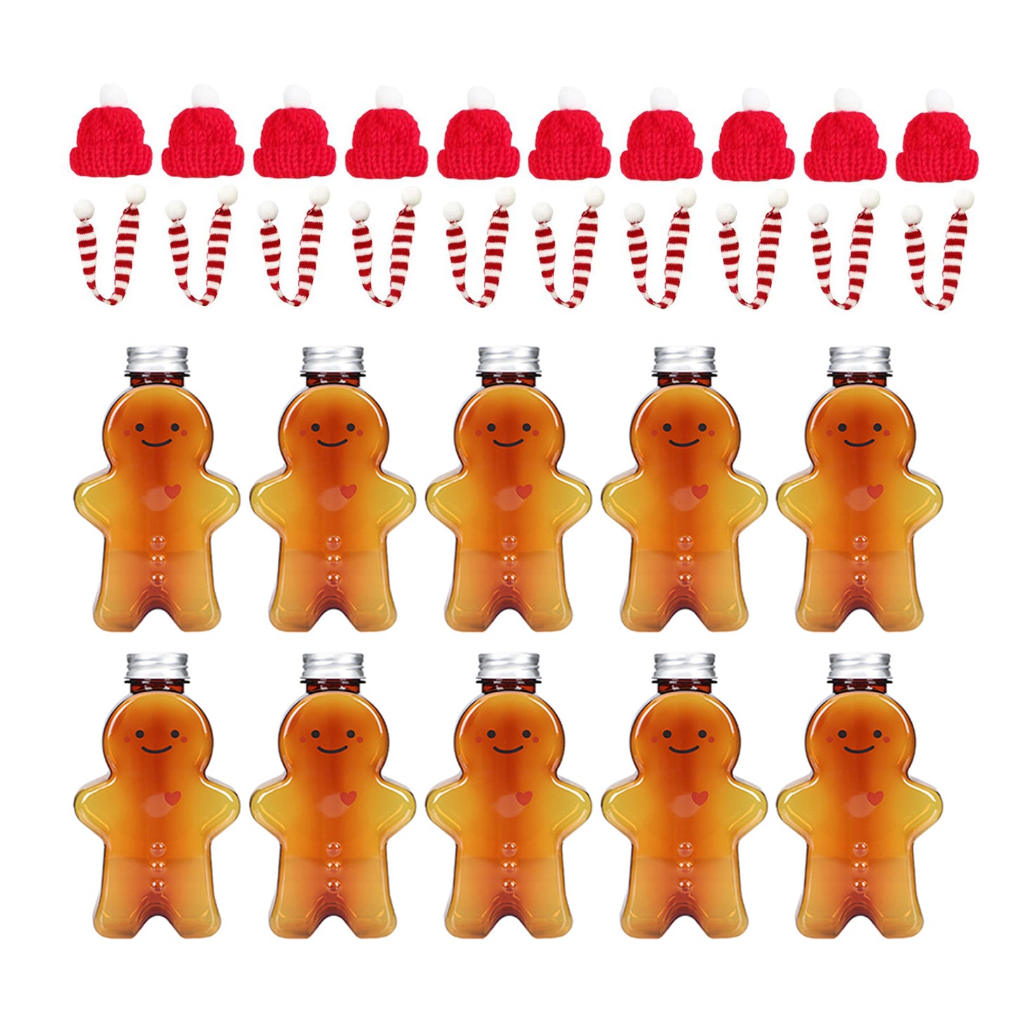 10PCS Christmas Bottles Gingerbread Man Drinking Cup Shaker for Milk Juice Bottles Xmas Candy Cookie Jars Gifts Wrapping Bottles