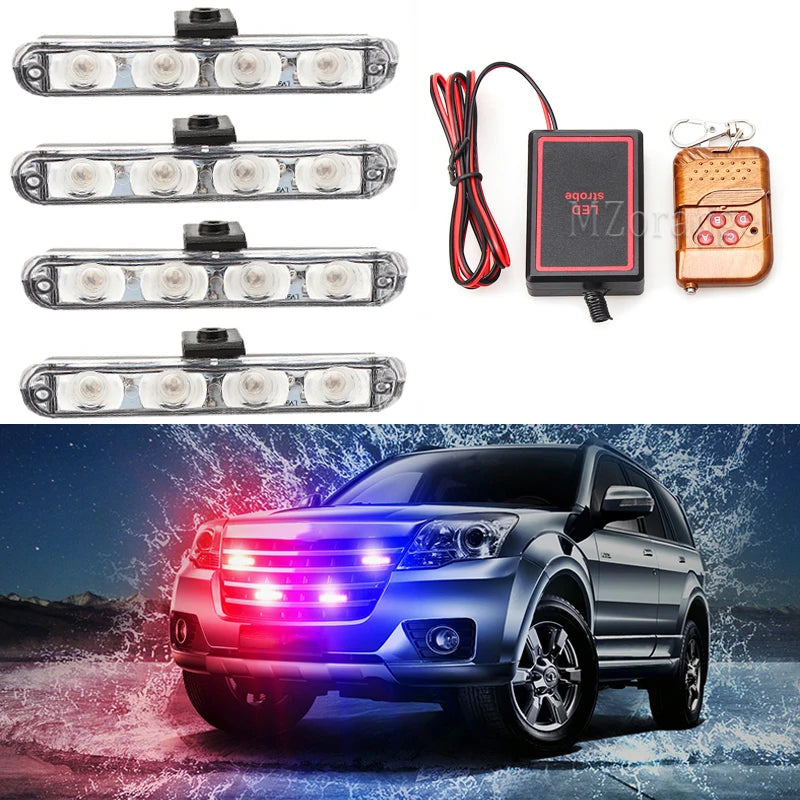 4 Pcs 4 Leds Police Lights LED Police Flasher FSO LED Strobe Ambulance Wireless Remote Warning Lamp Car Truck Stroboscope Light