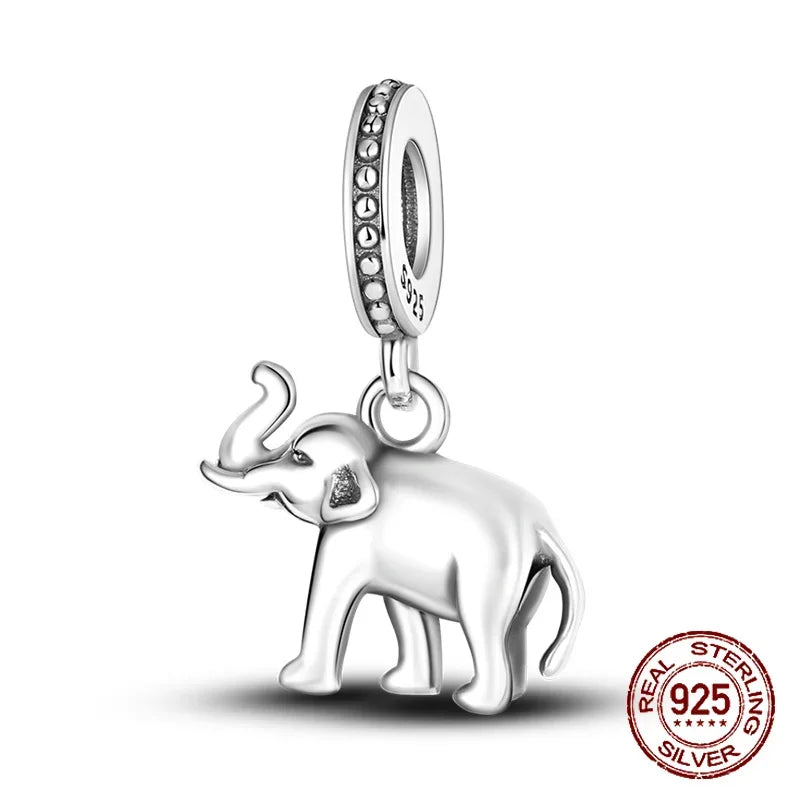 925 Silver elephant lion rhinoceros dinosaur Animal Charms Beads Fit Original Pandora Bracelets Fine DIY Christmas Jewelry Gifts