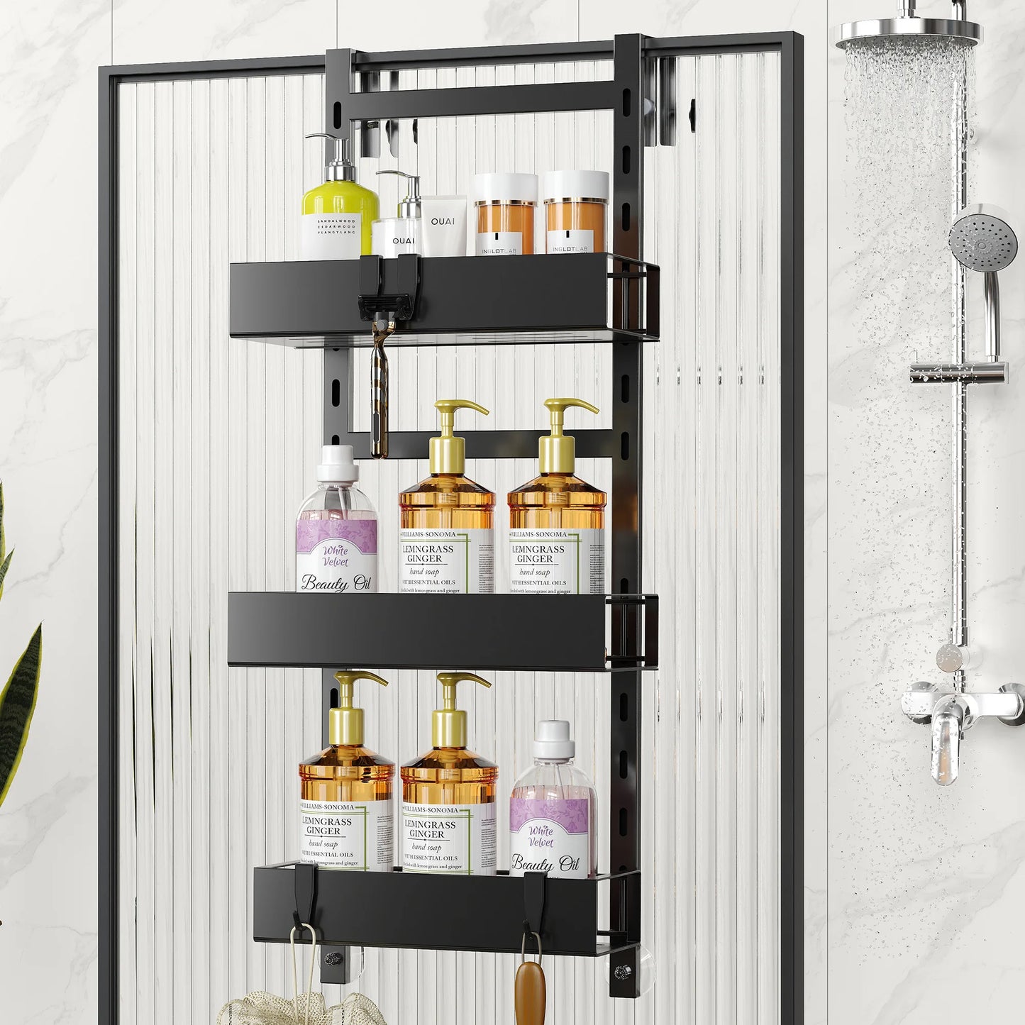 Triple Bathroom Shelves Iron Rack Without Drilling Over Door Hanging Storage Basket with Hooks Shampoo Organizer Shower Holder