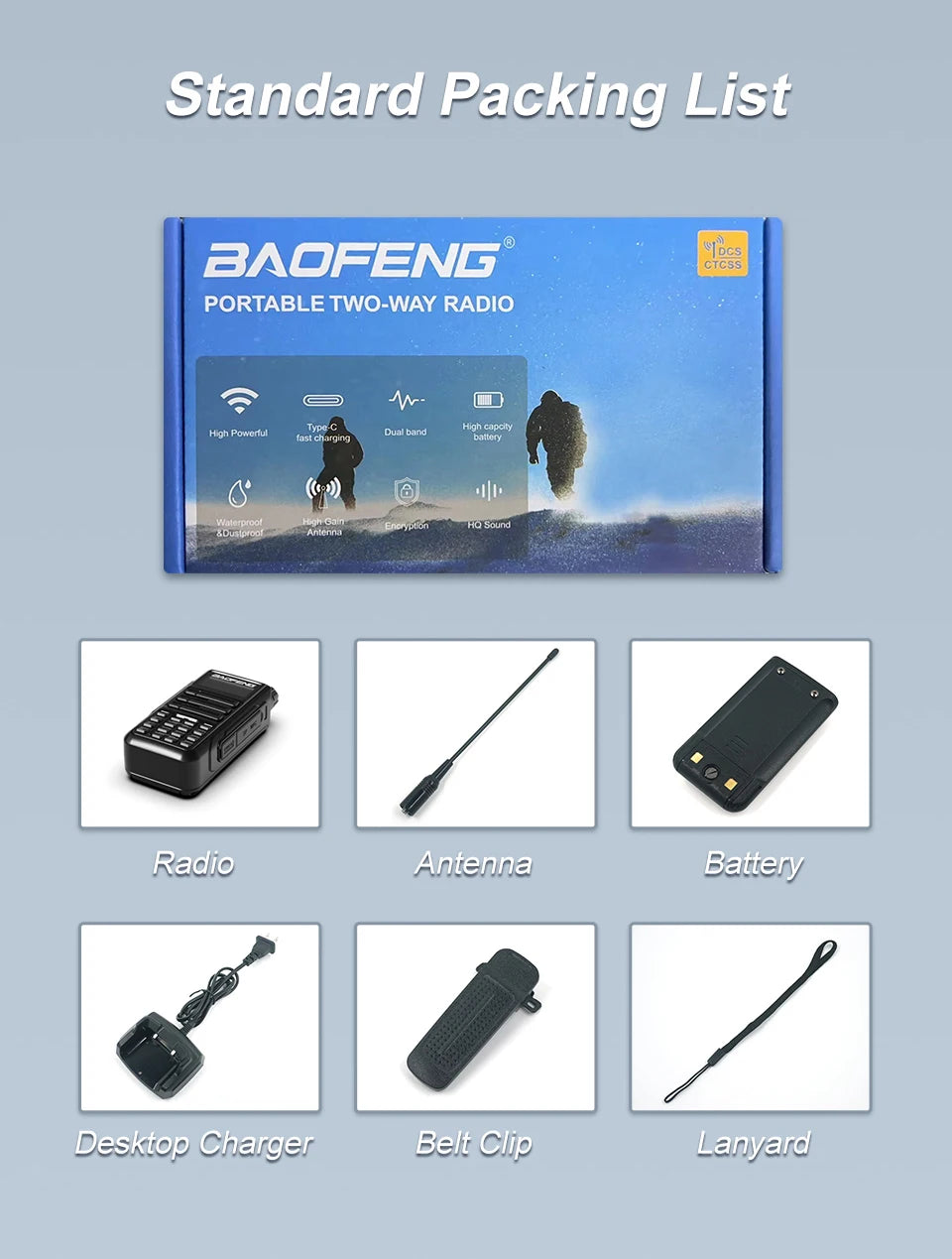 BaoFeng UV-16 PRO High Power Antenna Walkie Talkie With USB Charger Long Range Waterproof UV16 Transceiver Two Way Radio Type-C