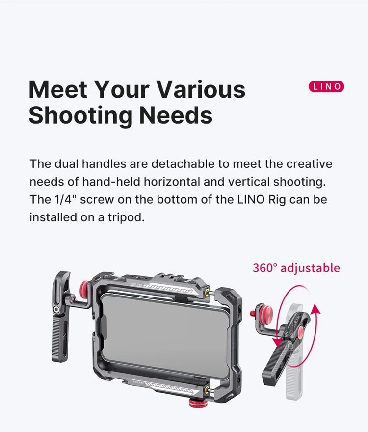 Ulanzi Lino Universal SmartPhone Cage Protective Case with Side Handle Rig for iPhone16 15 14 13 12 Pro Max Samsung  Xiaomi OPPO