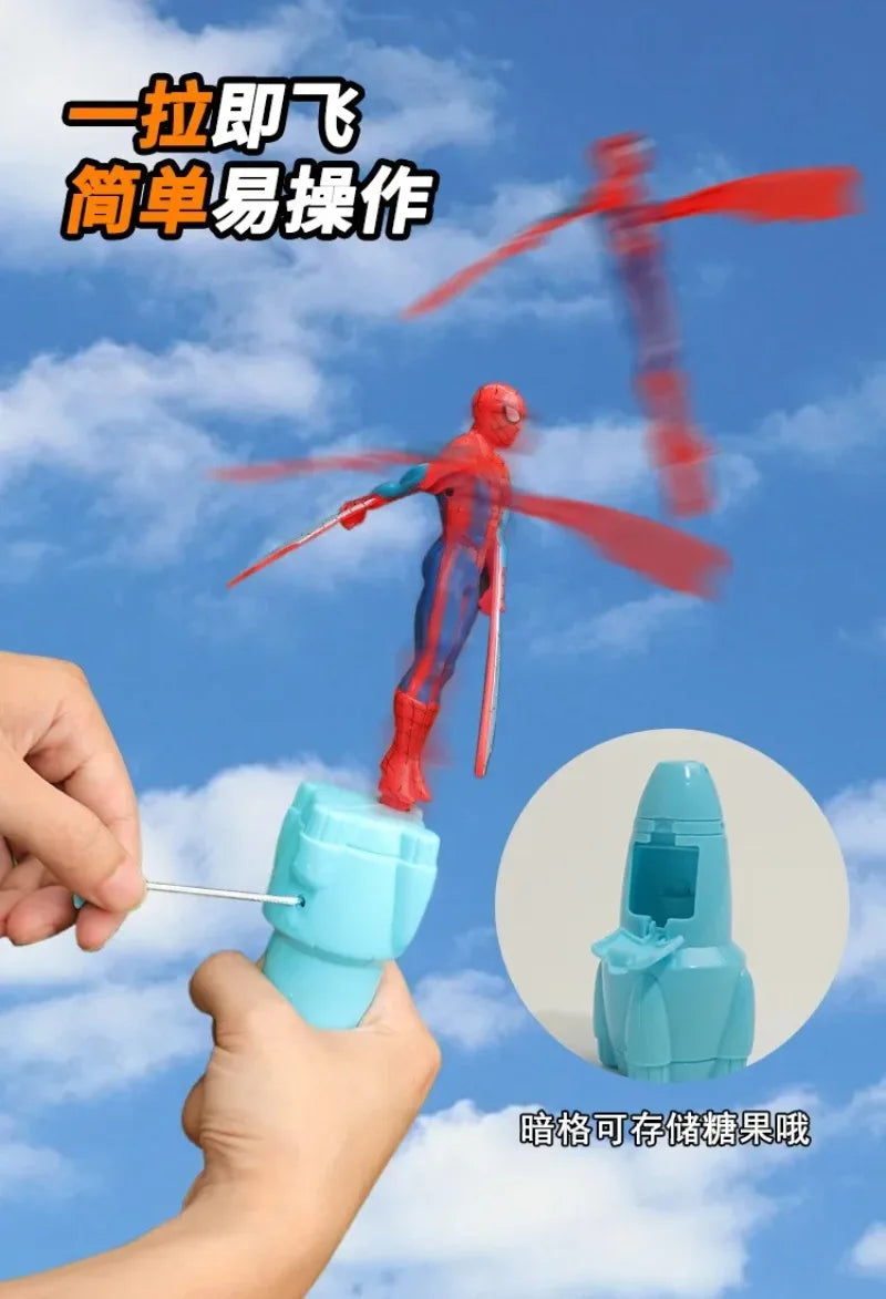 Anime Spiderman Bamboo Dragonfly Flying Toy Iron Man Captain Rotating String Flying Toys Outdoor Toy for Boys Children Gift