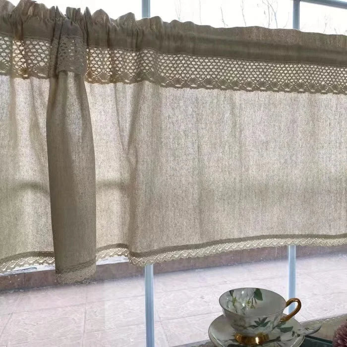 Half Curtain with Crochet Lace Short Curtains for Kitchen Window Curtain Cotton Linen Cafe Cabinet Cover Dust-proof Rustic