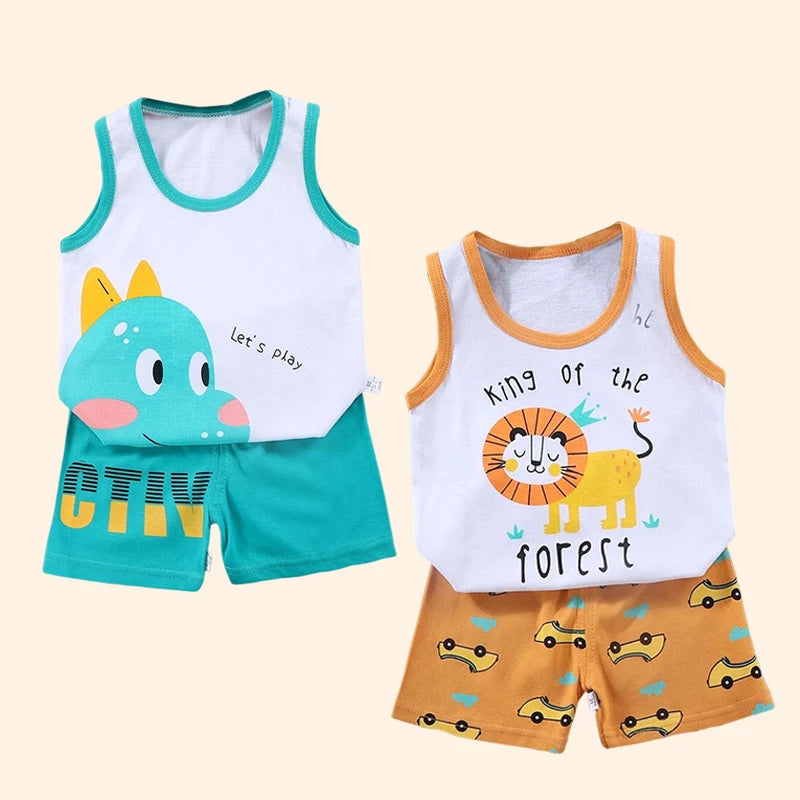 2PCS Children Sets Kids Clothes Vest Suit  Summer Children Clothing baby Cotton T-Shirts Shorts Tank Top  Boys Girls Sleeveless