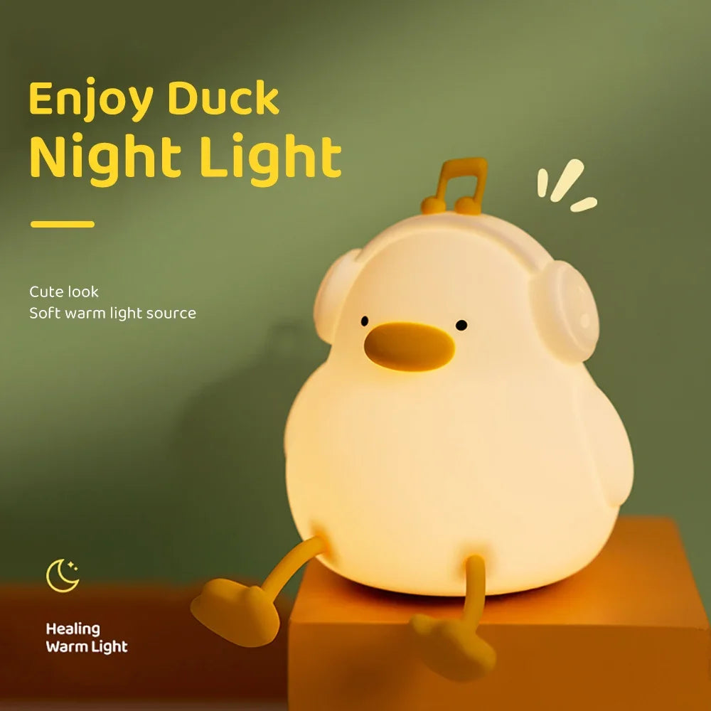 Duck Silicone Night Light for Children with Timer Usb Rechargeable Dimming Touch Lamp Sleeping Bedroom Cartoon Animal Decor Gift