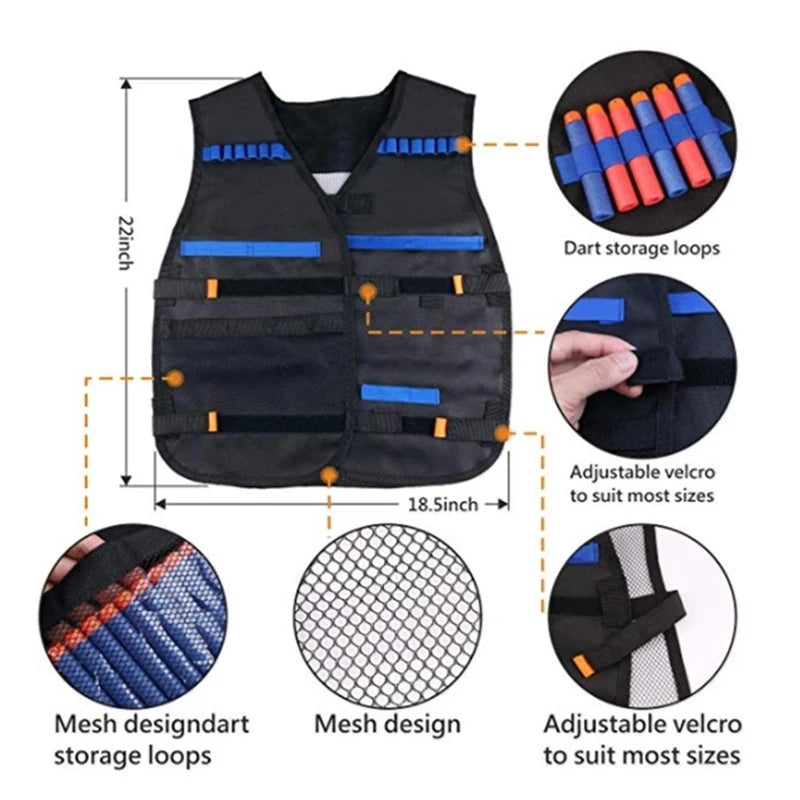 Kids Tactical Vest Kit for Nerf Guns N-Strike Elite Series with Refill Darts Dart Pouch, Reload Clip Tactical Mask Wrist Band