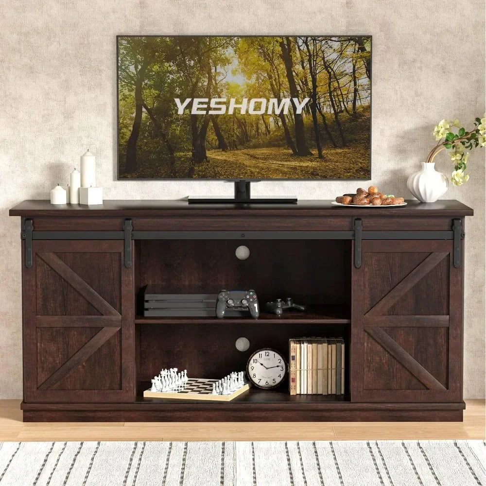 TV Stand for Televisions up to 65 Inchs, with Sliding Barn Doors and Storage Cabinets, Console Table and Media Furniture