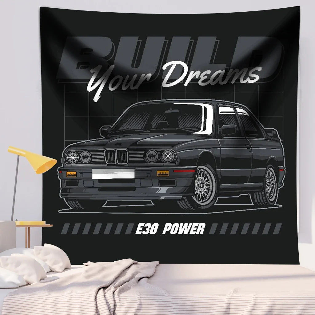 Jdm Car Japanese Racing Game Neon Sport Skyline  Sunset Tapestry Wall  Decorative  Bedroom