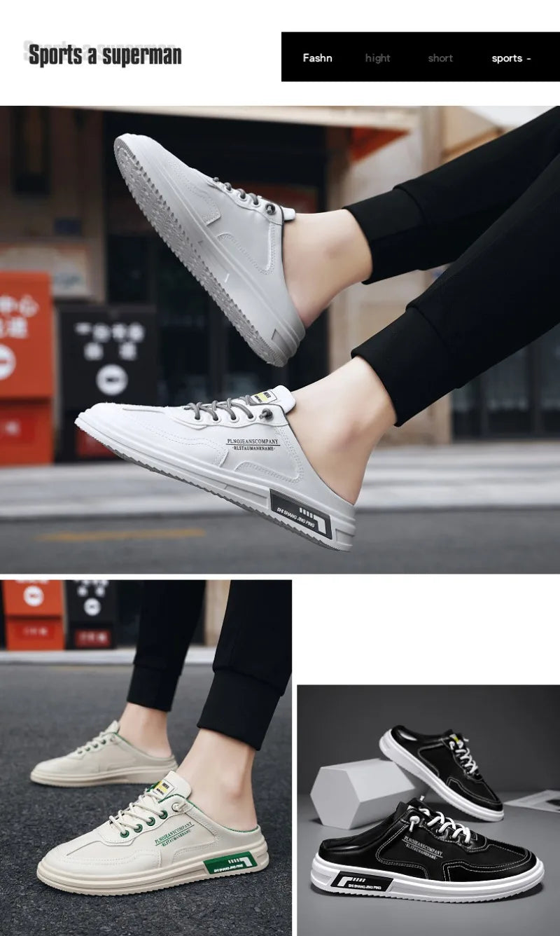 Summer New Men Casual Flats Shoes Fashion Men Half Slippers Canvas Shoes Outdoor Saft-sole Black Sandals Trendy Tenis Masculino