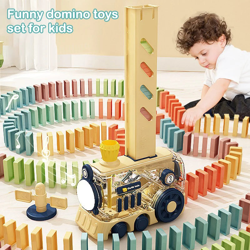 Kids Electric Domino Train Set Automatic Laying Colorful Domino Train with Lighting Sound Effects DIY Toys Kids Birthday Gift