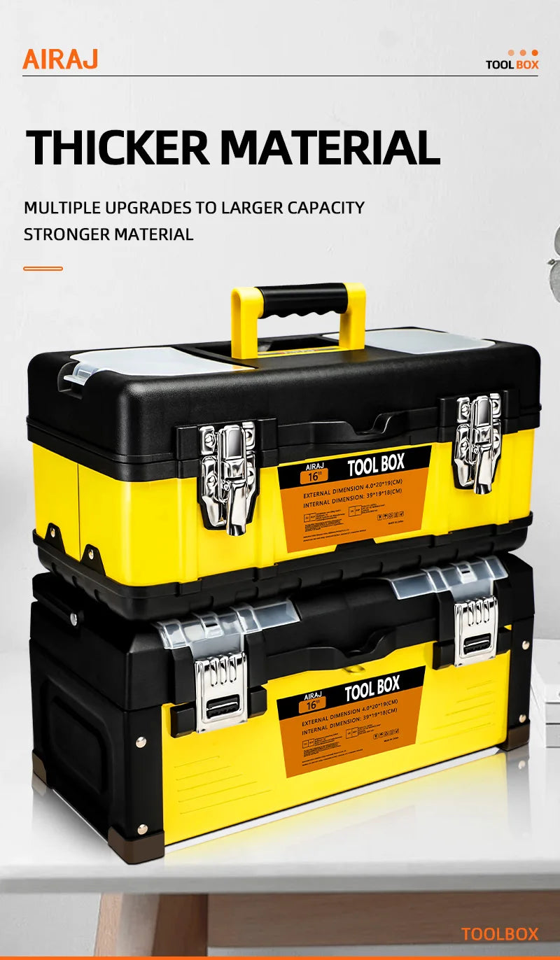 AIRAJ Tool Box Stainless Steel Toolbox Suitcase 2-Layer Tools Storage Box Empty Large Tool Case Metal Portable Hardware Tools