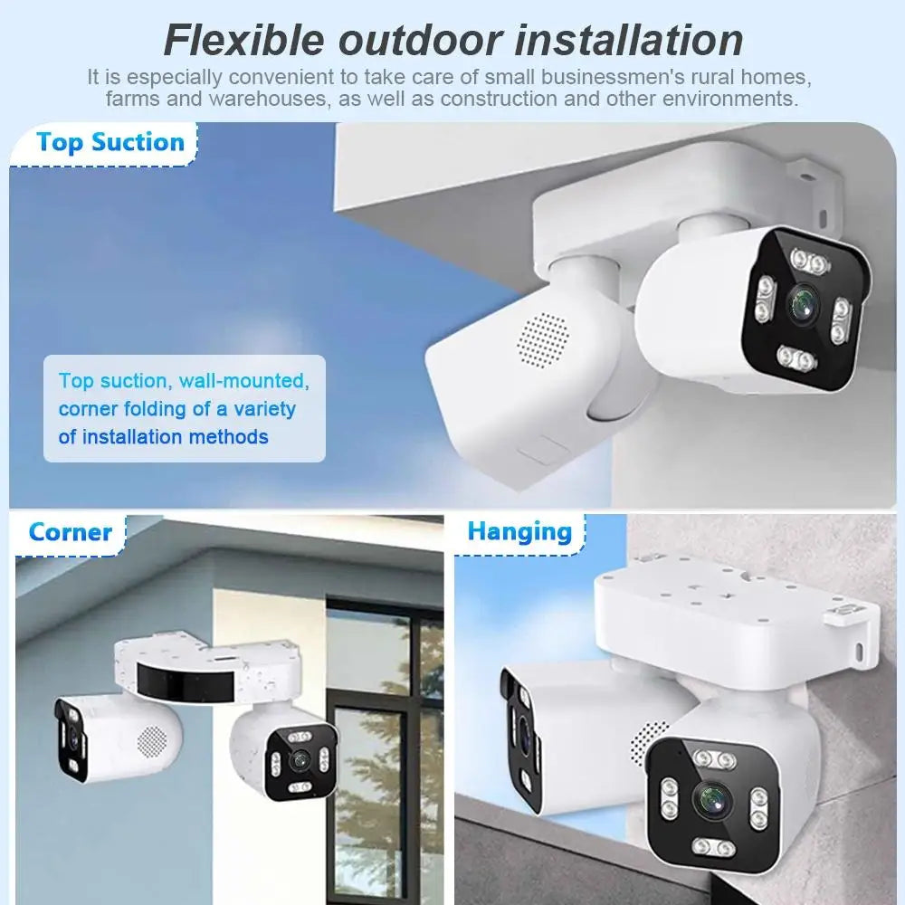 AIOOK Security Camera Outdoor Waterproof Dual Lens HD 8MP 4K 10X Zoom WiFi CCTV Night Vision Two-Way Intercom PTZ Remote Viewing