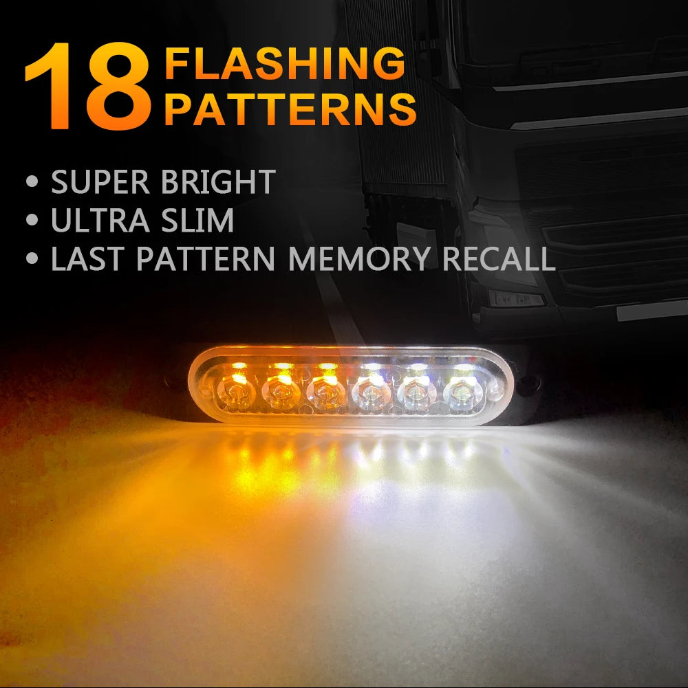 6 LED Car LED Strobe Warning Light Police Stroboscopes Flashing Emergency Bar Trailer Beacon For Vehicles Truck ATV Blue 12V 24V