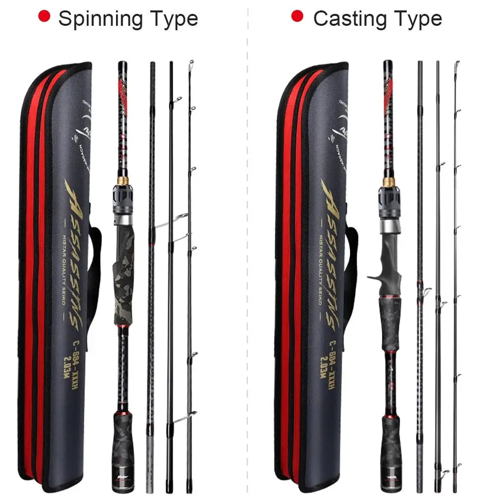 Histar Assassins 4 Sections Portable DKK-SIC Guide Fuji Seat Fast Action 1.68m-2.44m High Carbon Sping&Caster Travel Fishing Rod