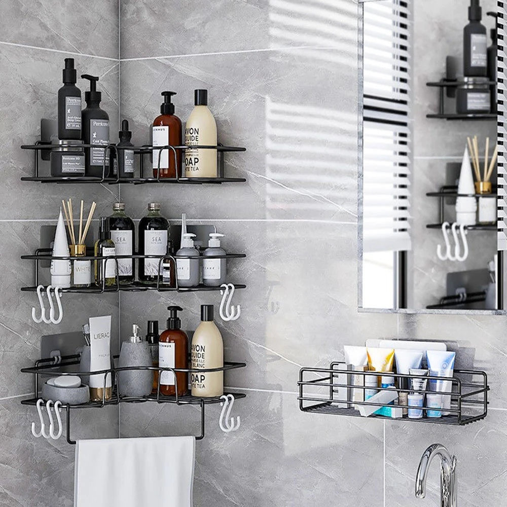 Wall Shelf Kitchen Organizer Shelves Bathroom Shelf Corner Iron Shower Caddy Storage Rack Shampoo Holder Bathroom Accessories