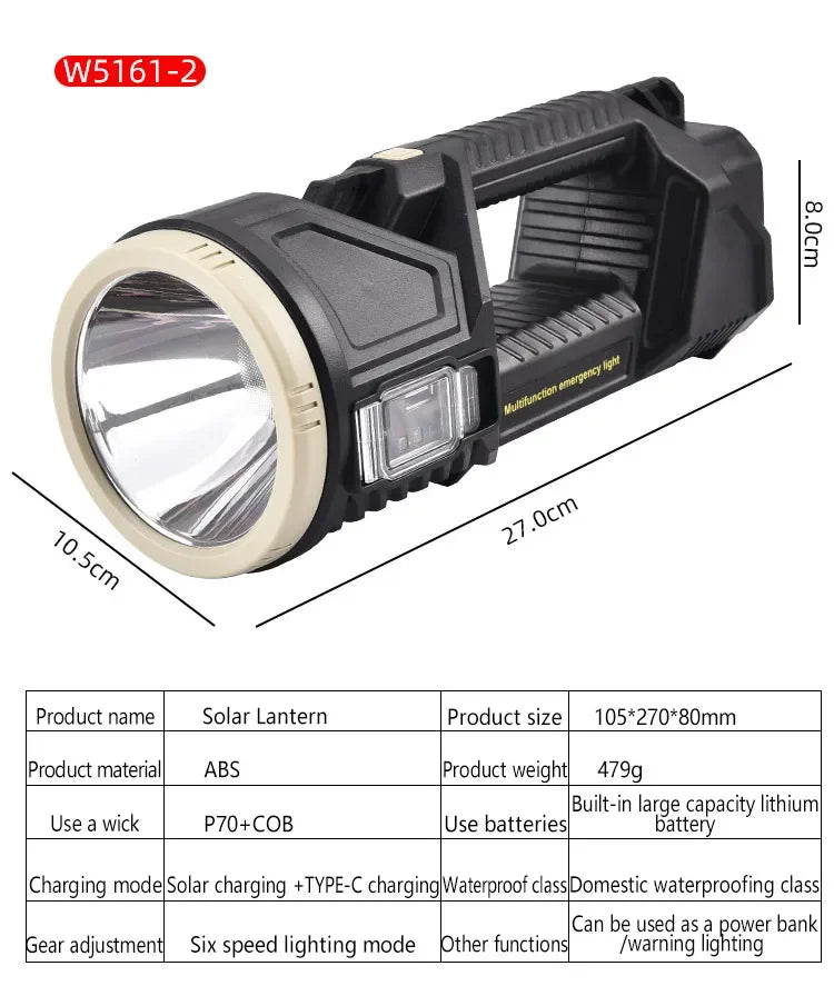 Super Bright XHP70 LED Work Light Handheld Flashlight USB Rechargeable Searchlight Spotlight Waterproof Camping Light Lantern