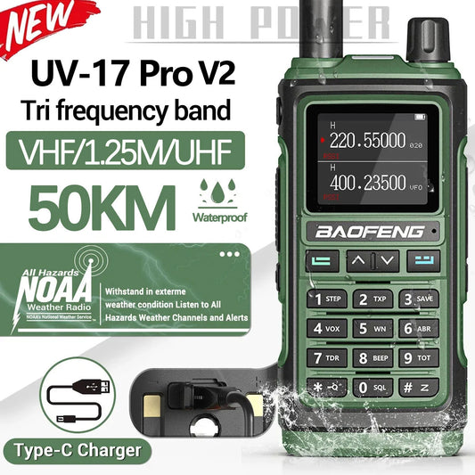 Baofeng UV-17 Pro V2 Wireless Copy Frequency Tri Band Waterproof Powerful Walkie Talkie Long Range UV-5R UV S9 Two Way Radio