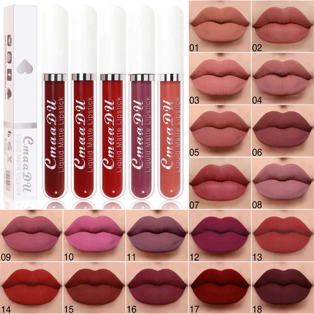 Sexy Long Lasting Velvet Matte Lip Gloss Liquid Lipstick Lip Makeup Women Beauty Red Nonstick Cup Waterproof Lip Gloss 18 Color