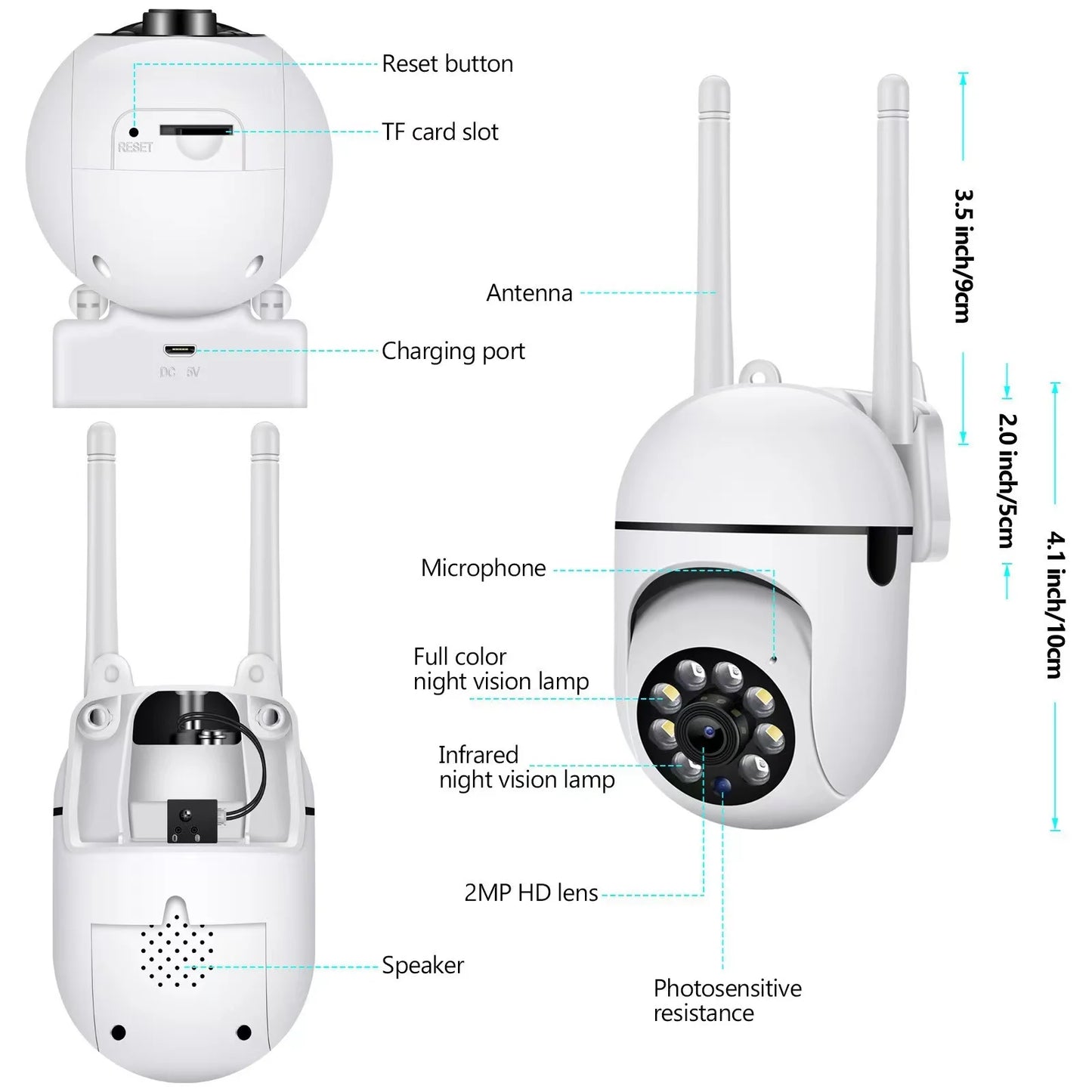 1080P 4PCS Outdoor Camera CCTV IP Wifi Surveillance Camera Waterproof Security Protection Wireless Home Monitor Track Alarm 360°