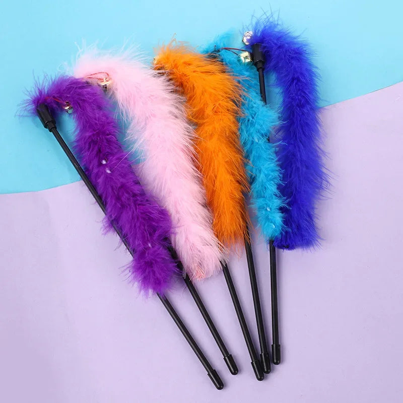 Funny Kitten Cat Teaser Interactive Toy Rod with Bell and Feather Toys for Pet Cats Stick Wire Chaser Wand Toy Cat Random Color