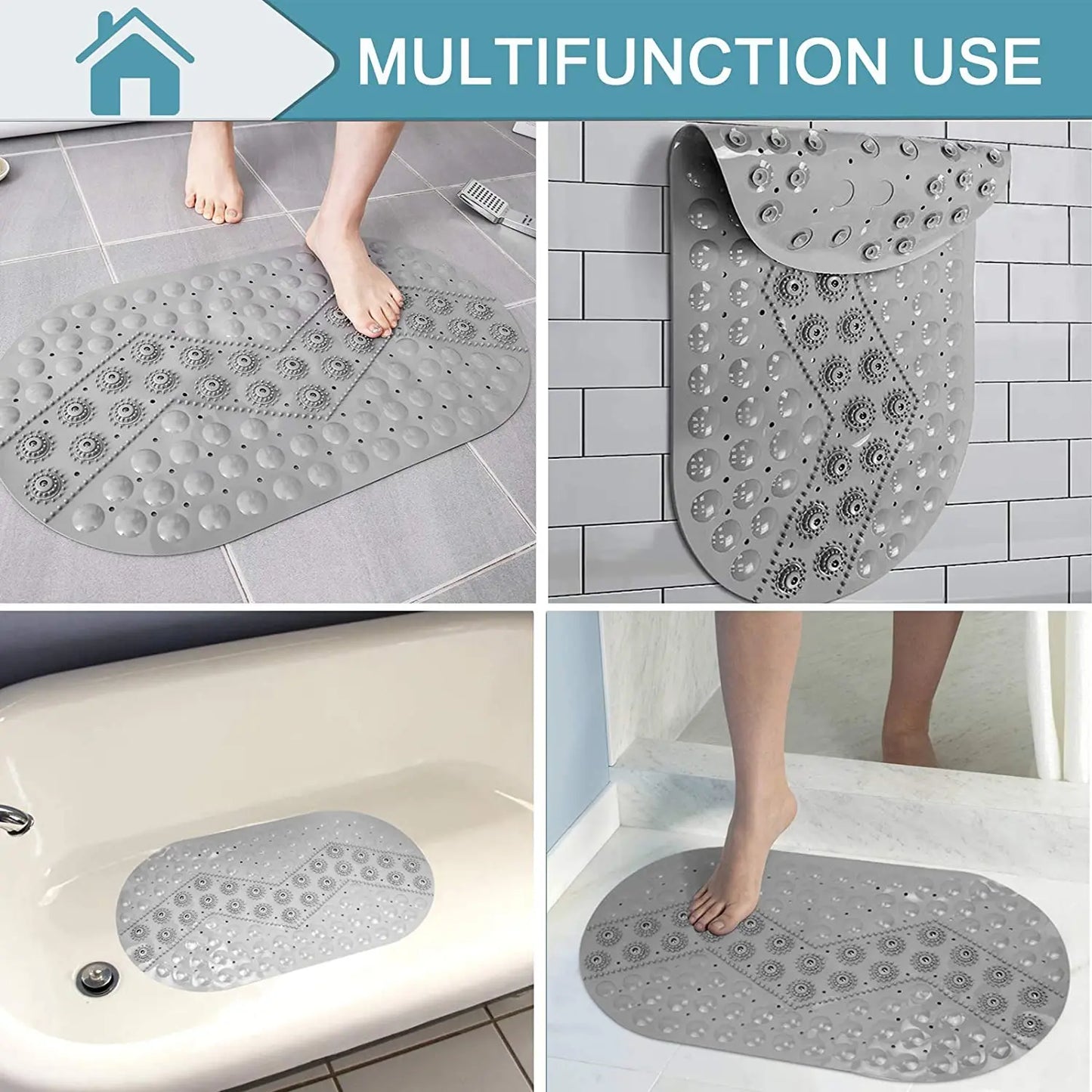 Anti-skid Bath Mats Rectangle Soft Shower Bathroom Massage Mat Suction Cup Non-slip Bathtub Carpet Bathroom Mat Foot Pad