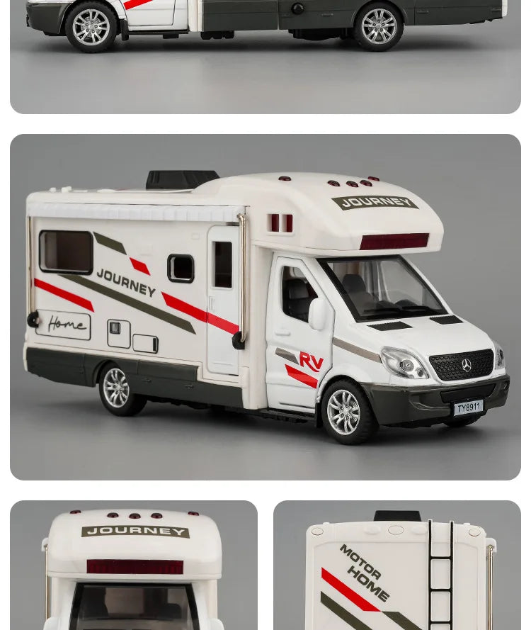 New 1:30 Alloy Luxury RV Caravan Car Model Metal Camper Van Motorhome Touring Car Vehicles Model Sound and Light Kids Toys Gifts