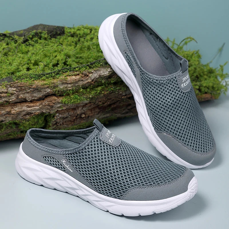 YRZL Casual Shoes Men Summer Half Shoes Slippers Slides Slip on Shoes Men Mesh Breathable Soft Comfortable Slippers for Men