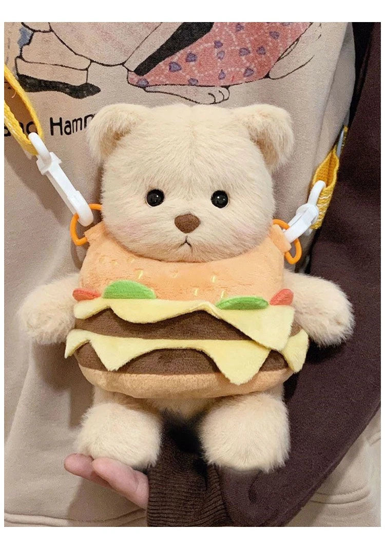 Cute Bear Crossbody Bags for Girls Soft Plush Doll Bear Shoulder Bags Lovely Girls Mini Bags Baby Infant Hamburger Toys Gifts