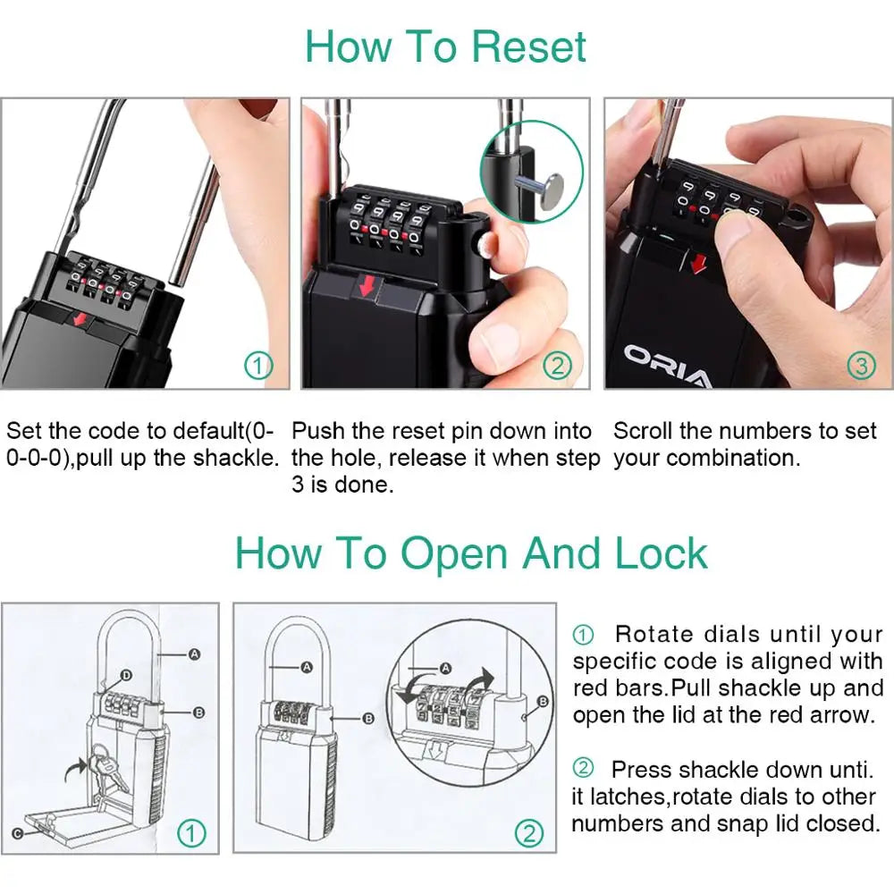 ORIA Key Storage Lock Box 4 Digit Combination Lock Waterproof  Safty Box Wall Mounted Indoor Outdoor Security Padlock