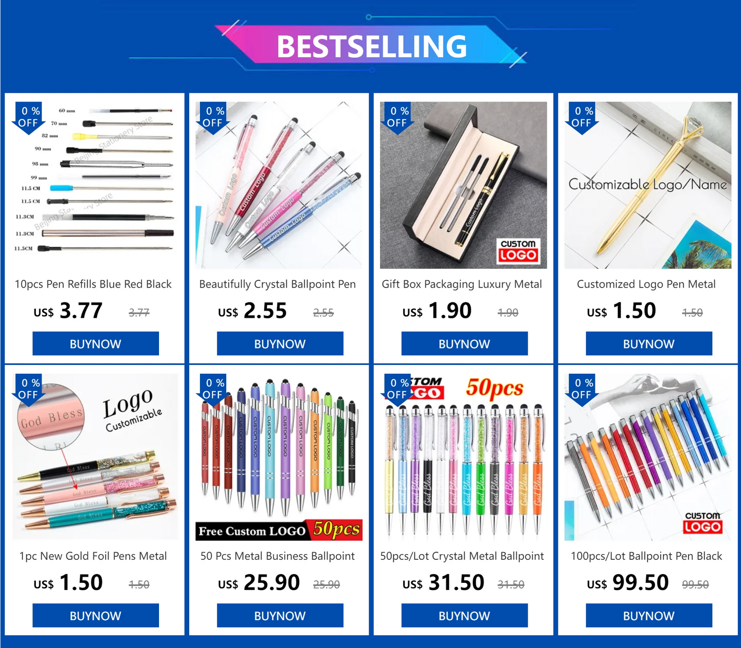 Luxury Metal Gel Pens In Gift Box Custom Logo Office & School Supplies Business Gift Box Packaging Roller Pen stationary