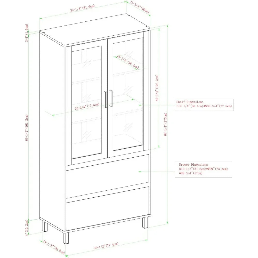 Furniture Company Glass Door Storage Hutch, 68 Inch, Dark Walnut