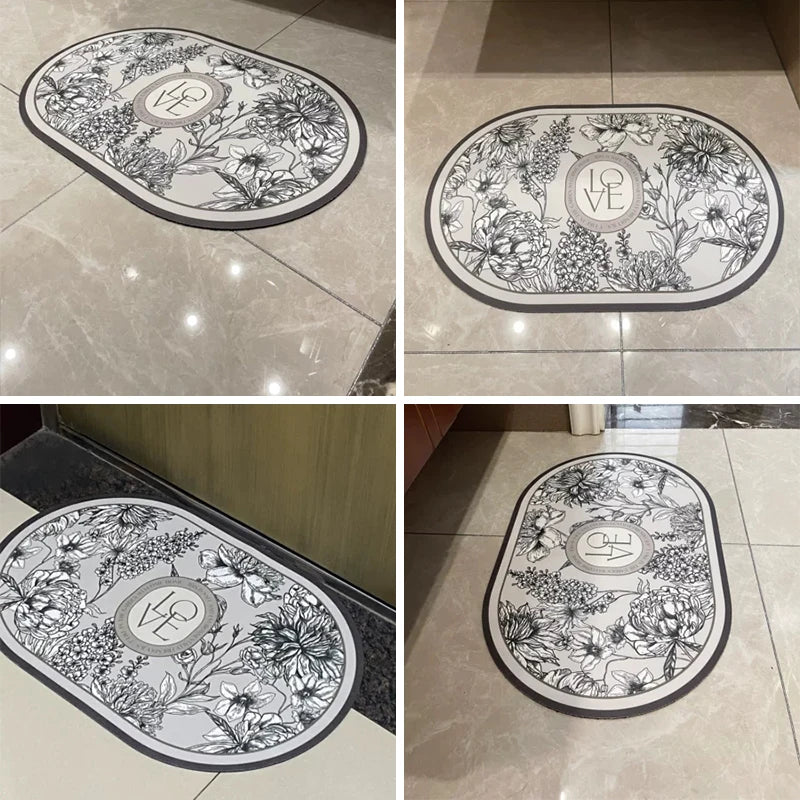 Luxury Retro Diatomaceous Earth Bath Mat Foot Mats Absorbent Bathroom Floor Mat Anti-slip Quick Dry Toilet Carpet Porch Area Rug